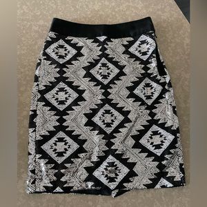 The Limited sequined pencil skirt, Aztec pattern silver/black, size 0